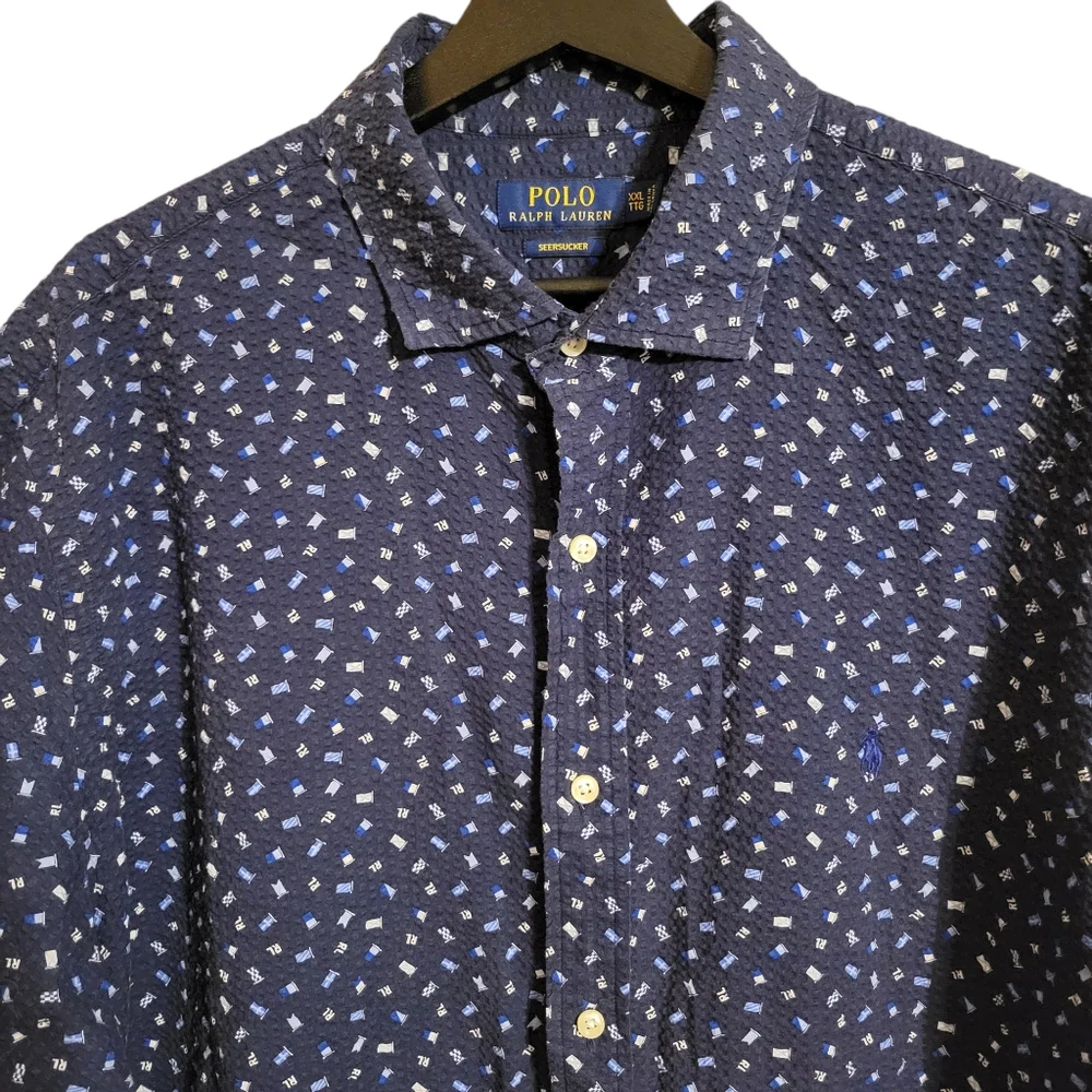 Polo Ralph Lauren Seersucker Blue Flag Print Shirt
